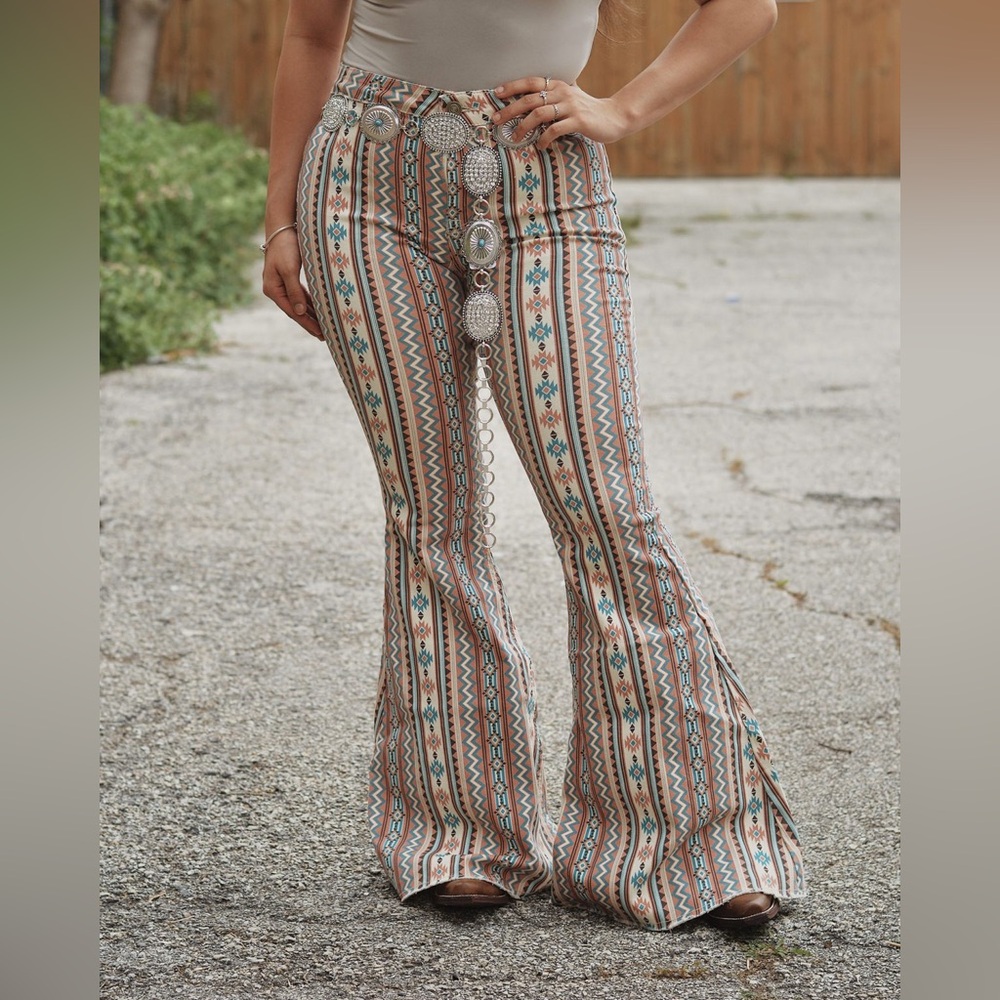 High Rise Aztec Print Western Cowgirl Denim Jeans